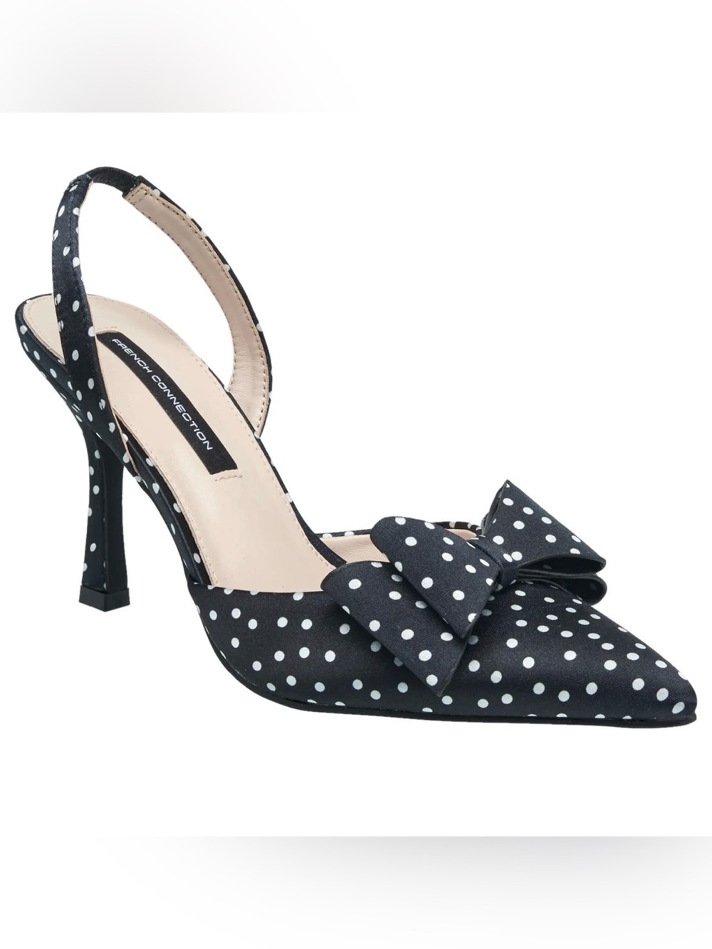 NWT French Connection Black and White Polka Dot Bow Slingback Heel